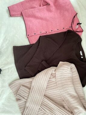 Trio of Cozy Ribbed Sweaters - Pink, Chocolate, Blush

Size: Medium